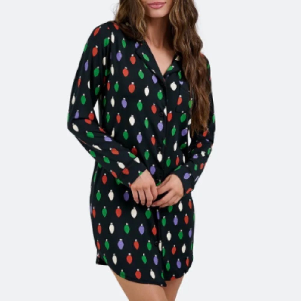 MEUNDIES Black with Vintage Christmas Bulbs Micromodal Nightgown-M